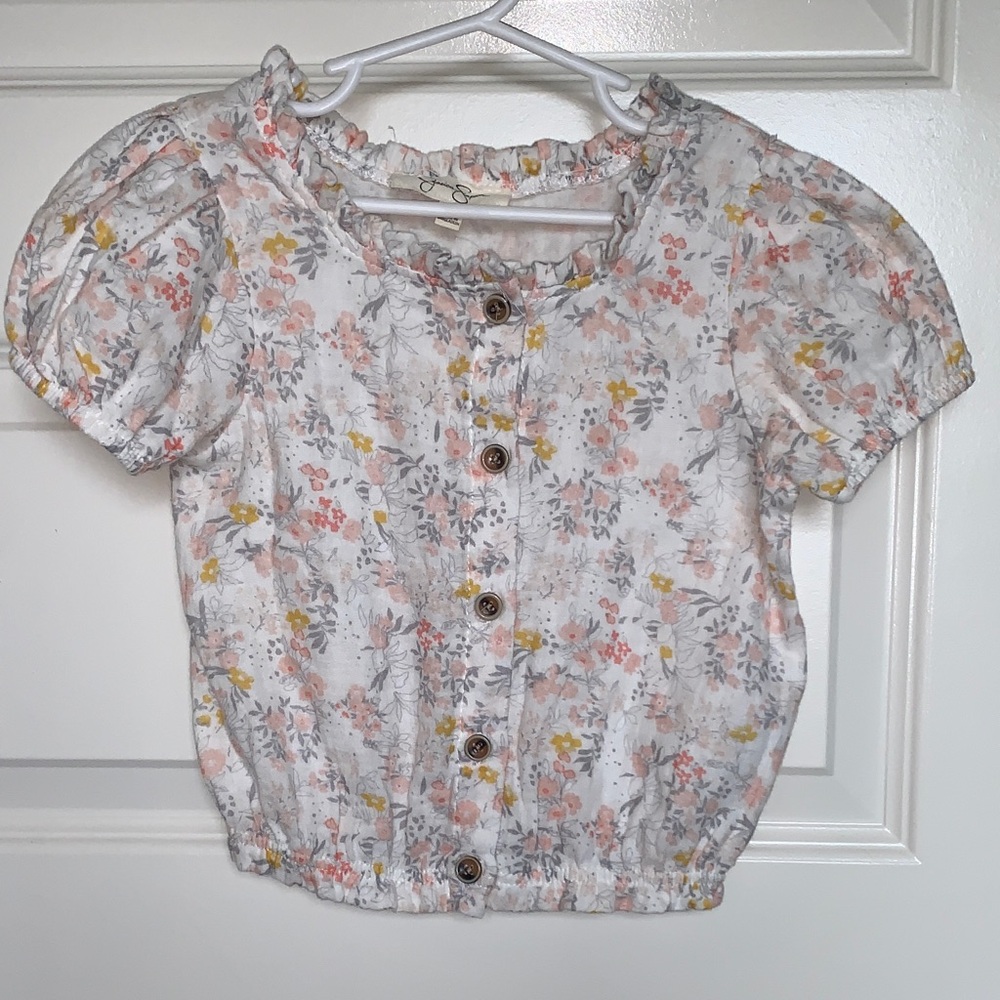 Jessica Simpson Kids Floral Button-Up Blouse - Pink, Yellow, Gray